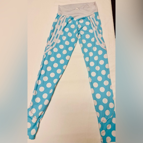 Women’s Athletic Leggings Blue and White Polka Dots - Picture 2 of 2